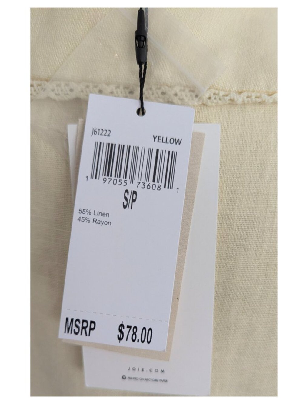 Joie Yellow Linen Blend Vest Top Lace Trim Pointed Collar S NWT - Picture 8 of 11